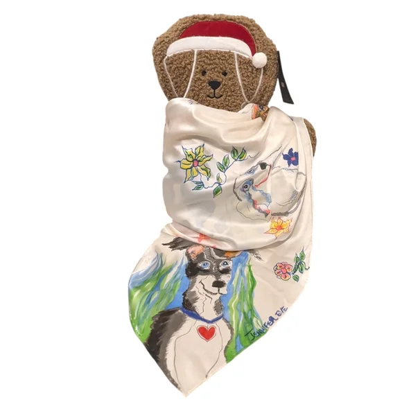 Spring Silk/satin Scarf Hand painted One of A Kind "Best Friends" Dog Print - Picture 7 of 14